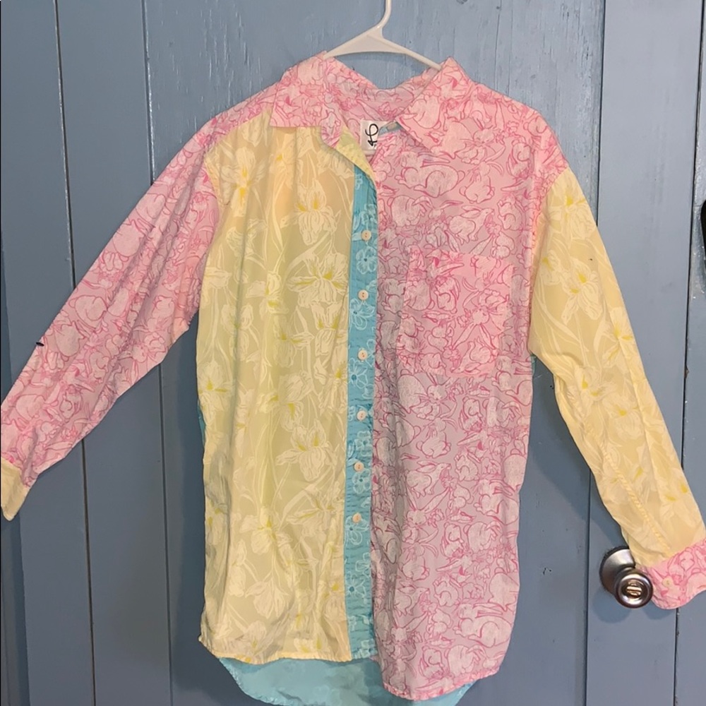 Colorful print button up collared shirt